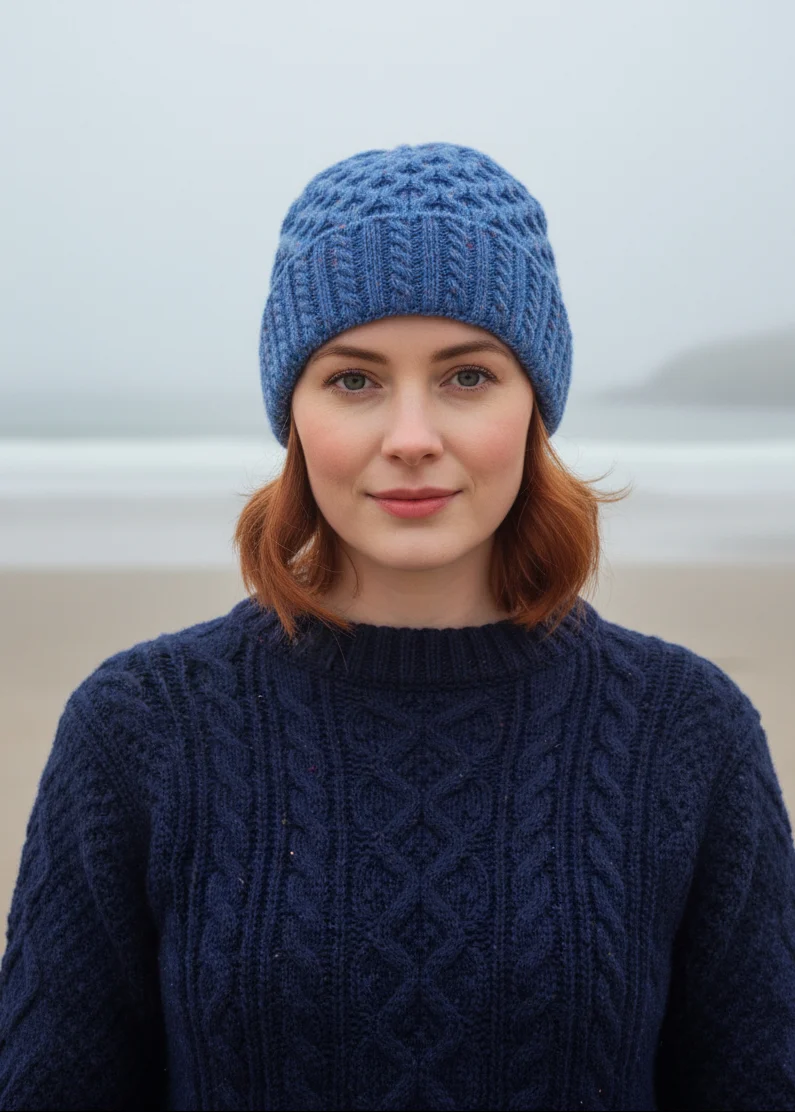 Luxury Aran Hat in Blue | 95% Wool 5% Cashmere | Irelands Eye