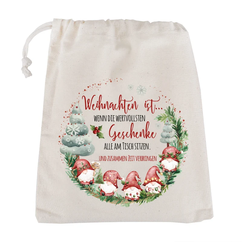 Personalisierter Geschenksack zu Weihnachten mit Wichtelmotiv | Geschenkverpackung in 3 Größen