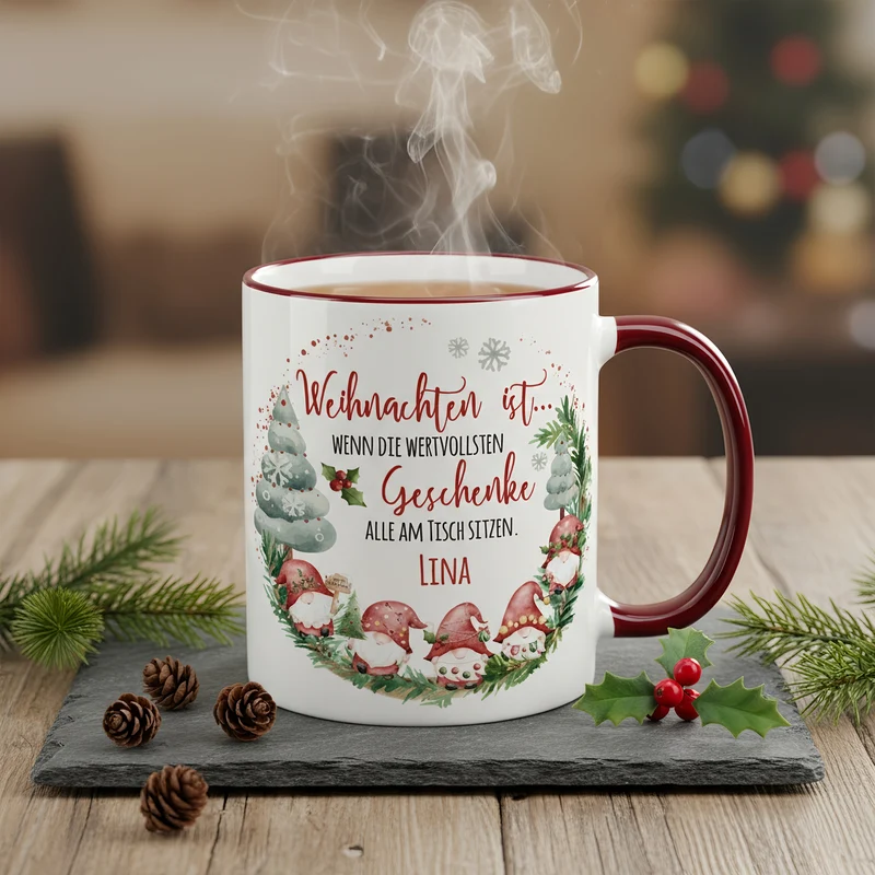 Personalisierte Weihnachtstasse mit Wichtelmotiv und Name | Weihnachtsgeschenk & Wichtelgeschenk