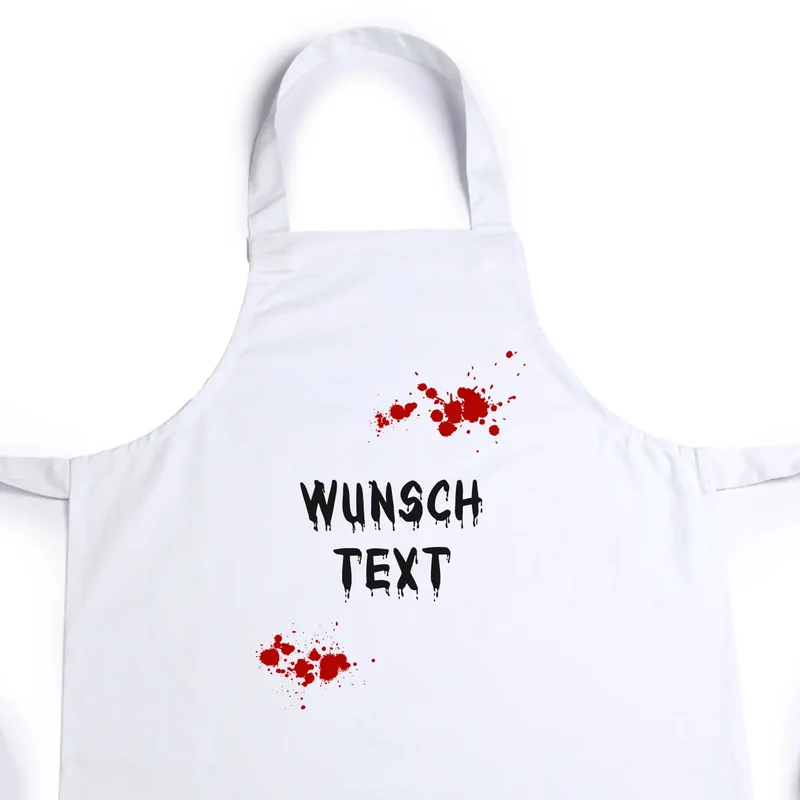 Personalisiertes Halloween-Kostüm | Schürze mit Blutspritzern und Wunschtext | 2 Farben