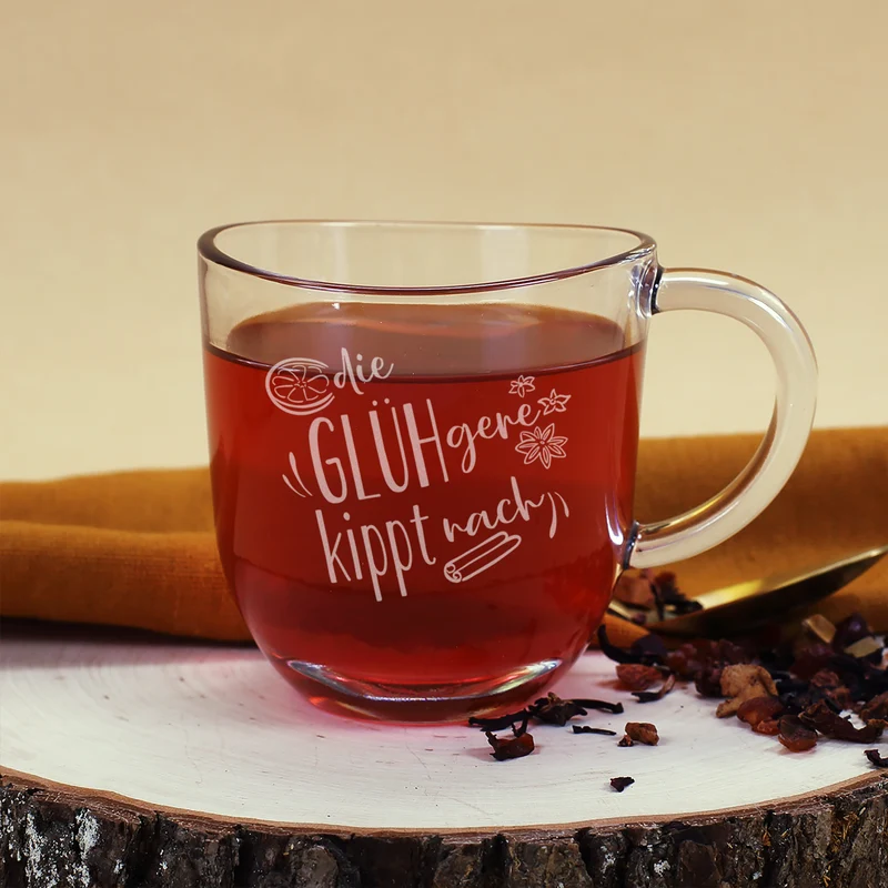 Gravierte Glühweintasse aus Glas mit lustigem Spruch | 280 ml | Varianten für Männer & Frauen