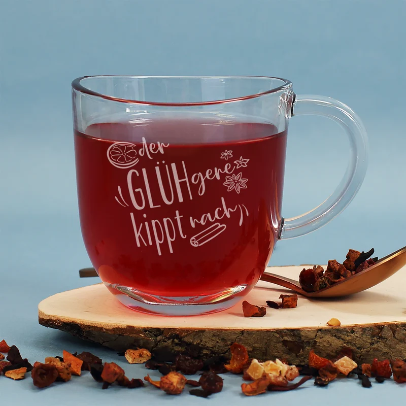 Gravierte Glühweintasse aus Glas mit lustigem Spruch | 280 ml | Varianten für Männer & Frauen