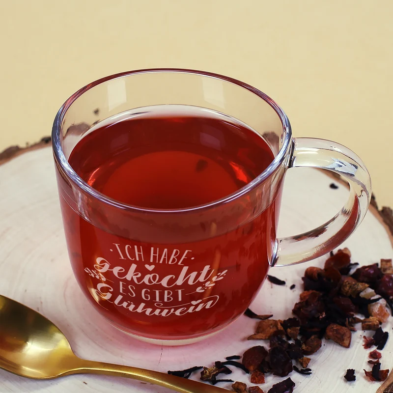 Glühwein Tasse aus Glas mit lustiger Gravur | Ich habe gekocht, es gibt Glühwein | 280 ml