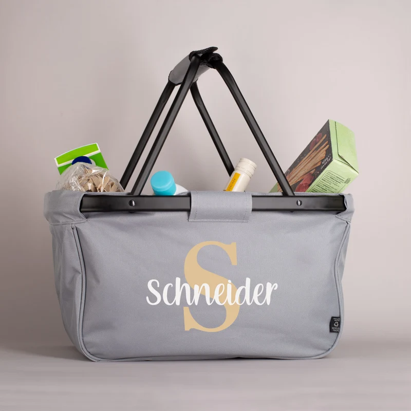 Persönlicher Einkaufskorb mit Initial und Wunschtext bedruckt - klappbar