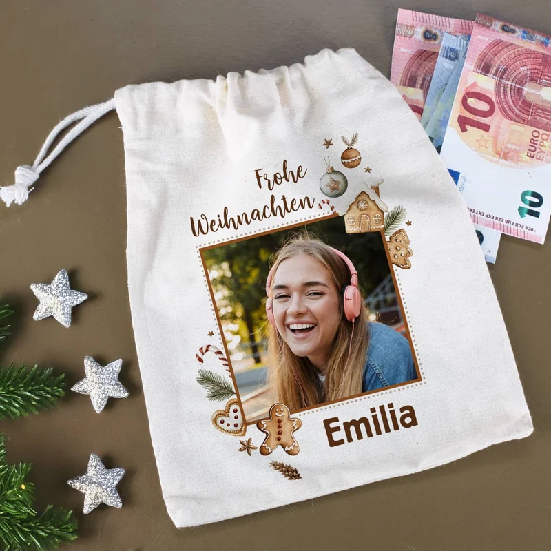 Weihnachtliches Geschenksäckchen mit Lebkuchen-Motiv