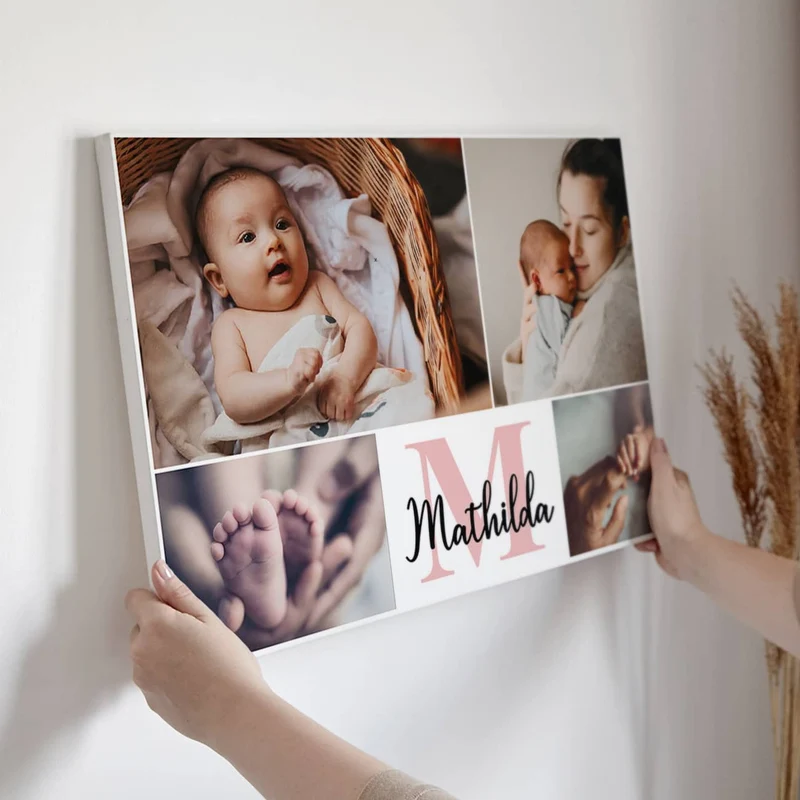 Leinwand - Name, Initial und 4 Fotos - in verschiedenen Größen