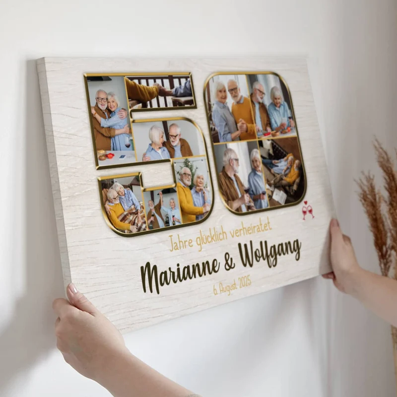 Leinwand zur Goldenen Hochzeit mit 10 Fotos & Wunschtext, 60x40cm