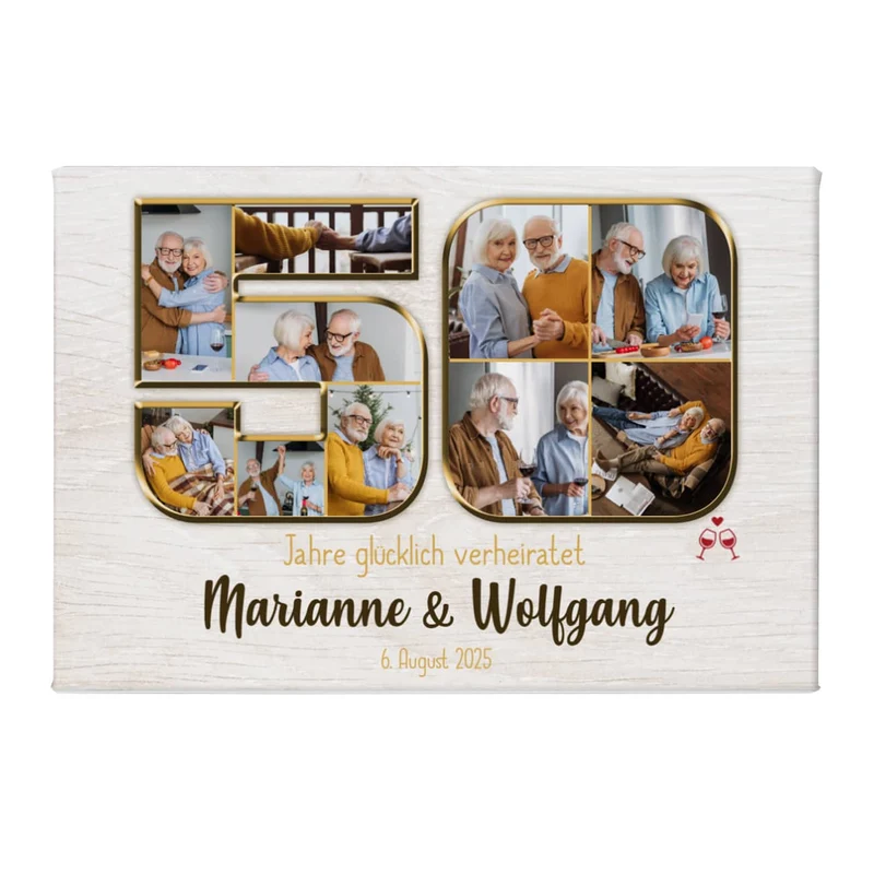 Leinwand zur Goldenen Hochzeit mit 10 Fotos & Wunschtext, 60x40cm