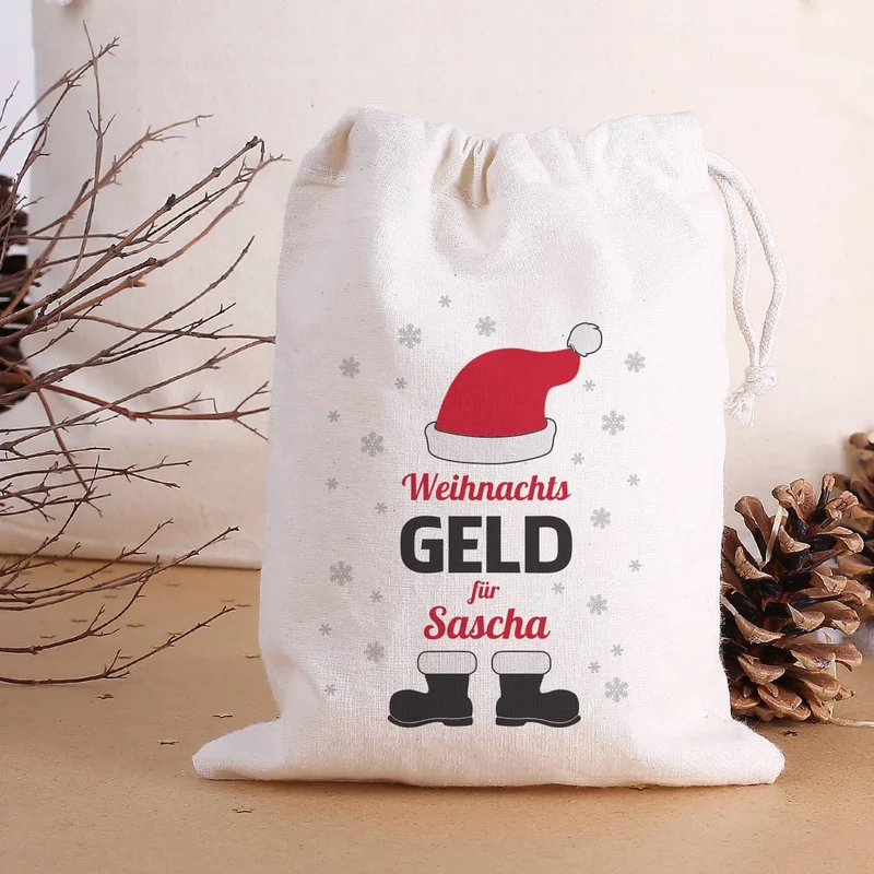 Kleiner Geschenksack für Weihnachtsgeld mit Name personalisiert