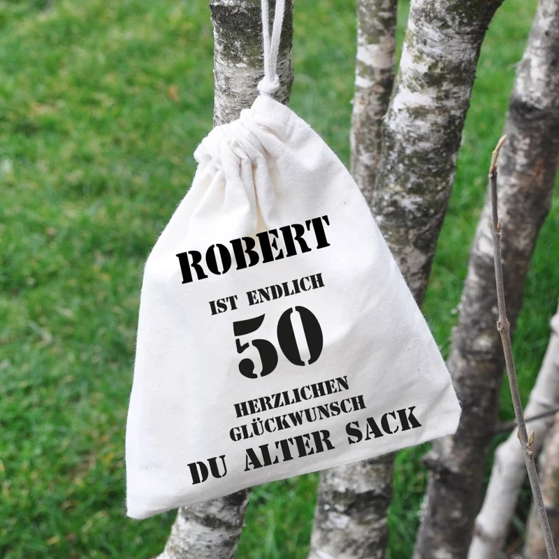 Baumwollbeutel mit Zuziehkordel für den 50jährigen alten Sack