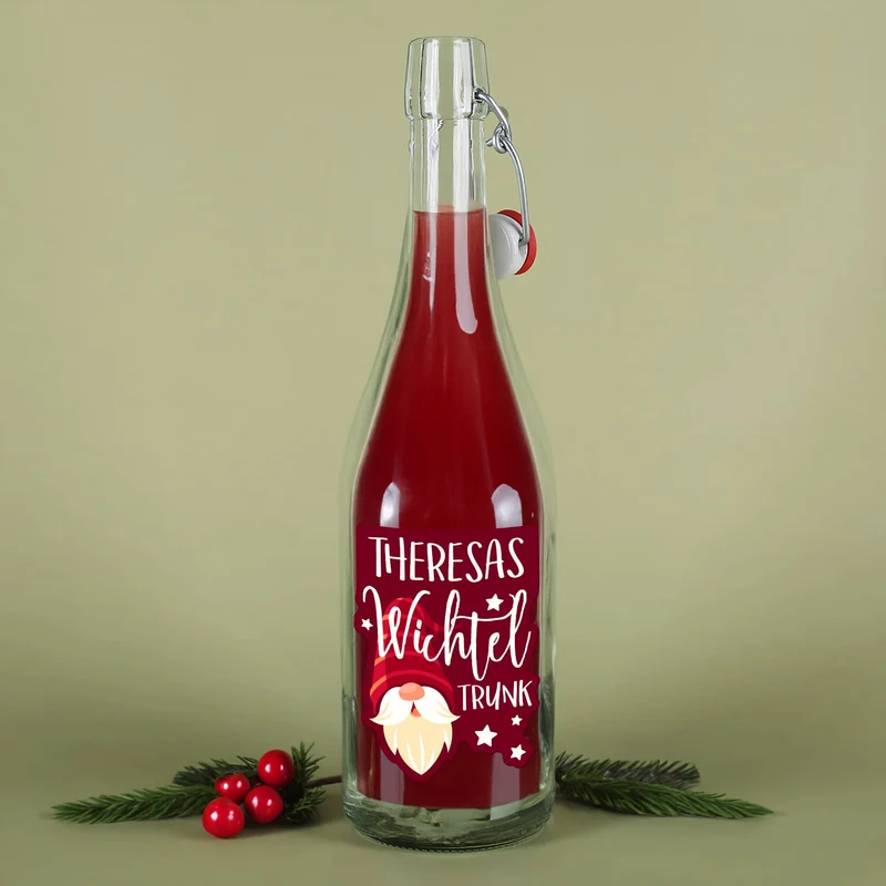 Wichteltrunk - 0,75 L Schnapsflasche für selbstgemachten Schnaps mit persönlichem Etikett