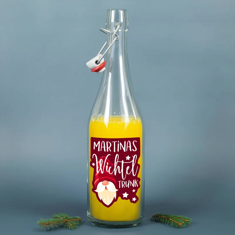 Wichteltrunk - 0,75 L Schnapsflasche für selbstgemachten Schnaps mit persönlichem Etikett