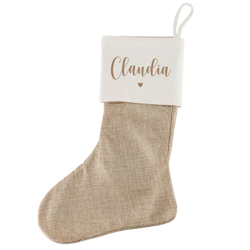 Bedruckte Weihnachtssocke mit Name und Herzchen