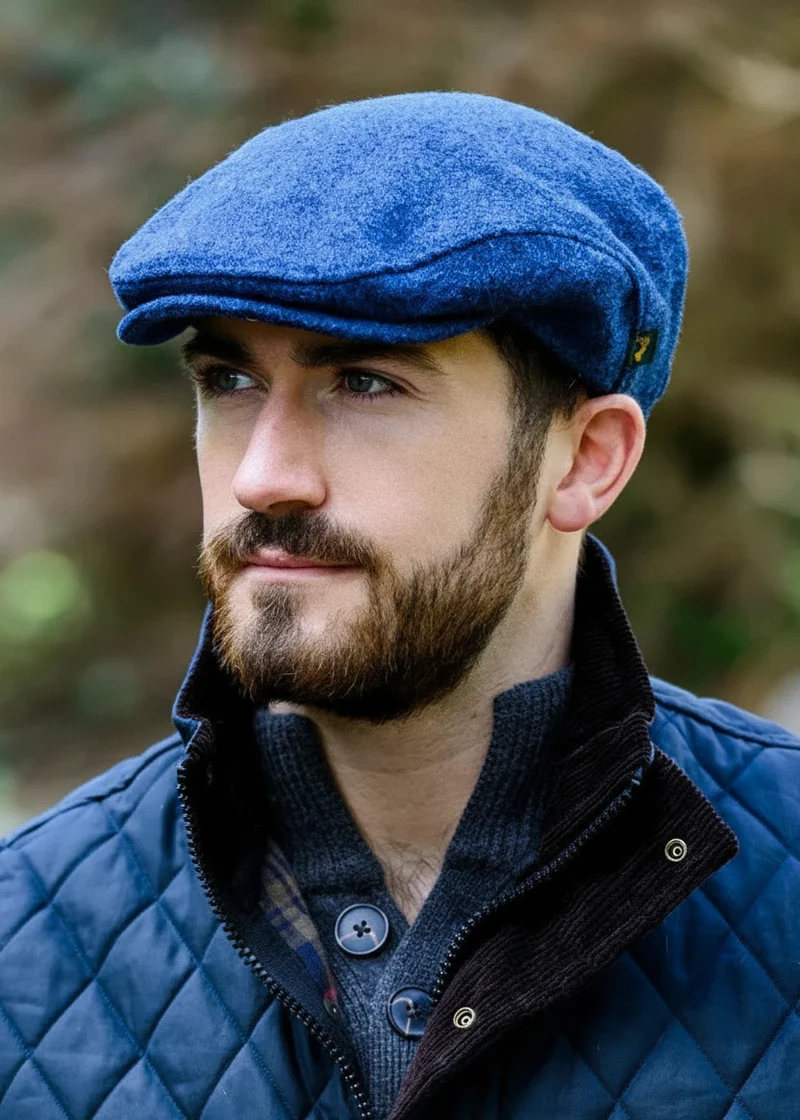 Mucros Trinity Cap | Premium Handwoven Wool Flat Cap | Blue
