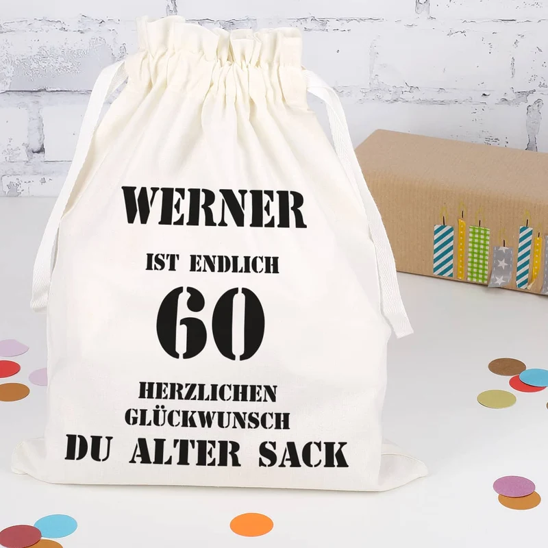 Geschenksack mit Zuziehband zum 60. Geburtstag