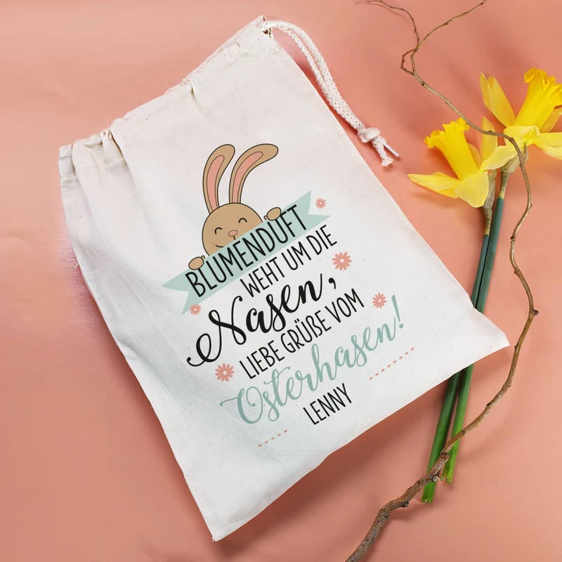 Blumenduft weht um die Nasen - Geschenksack zu Ostern mit Ihrem Wunschnamen