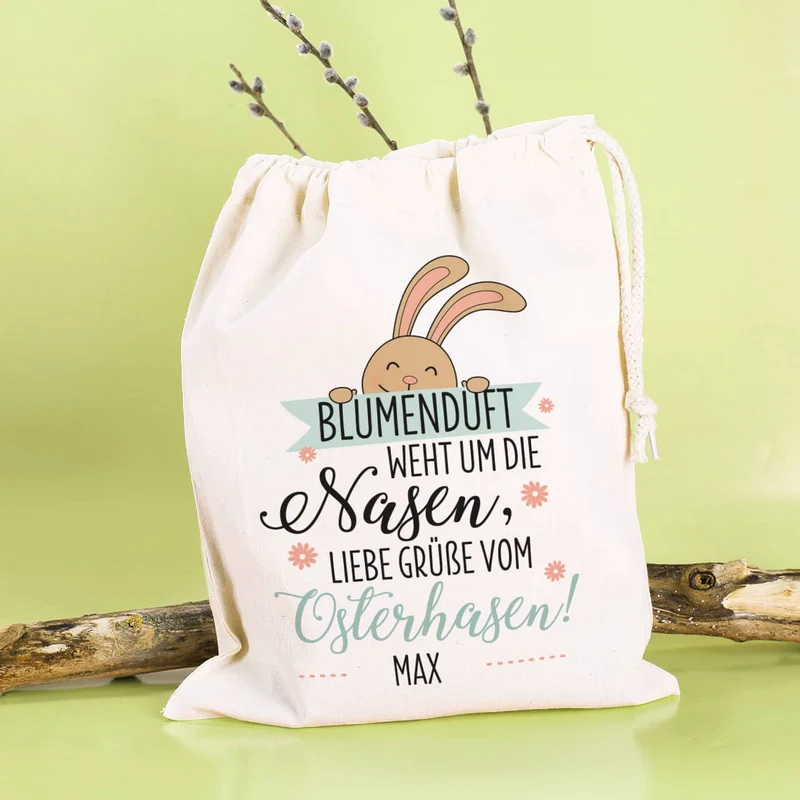 Blumenduft weht um die Nasen - Geschenksack zu Ostern mit Ihrem Wunschnamen