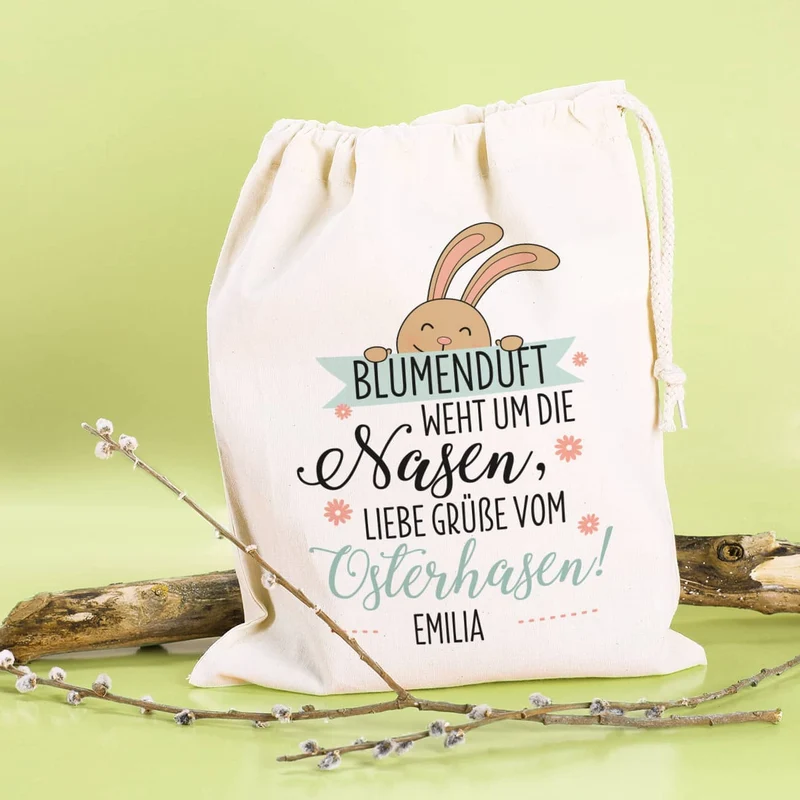 Blumenduft weht um die Nasen - Geschenksack zu Ostern mit Ihrem Wunschnamen