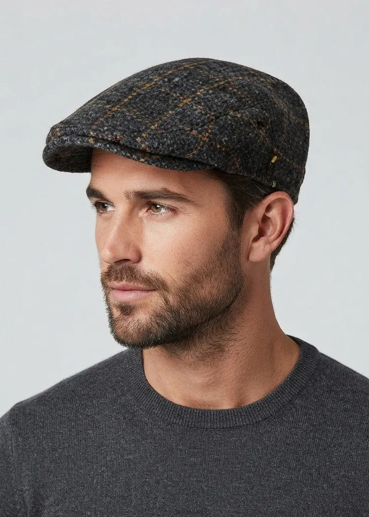 Dubliner Charcoal Check Flat Cap | Genuine Donegal Tweed | Hatman of Ireland