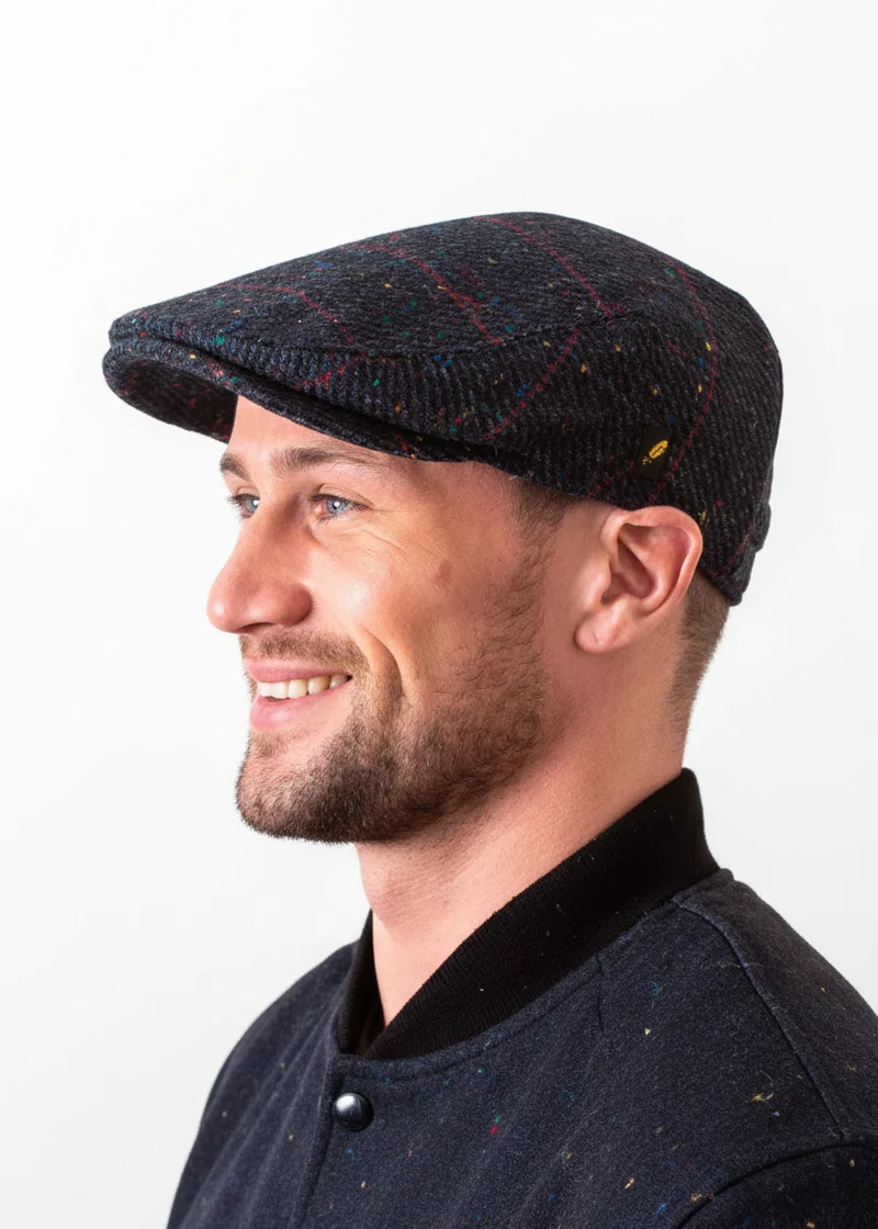 Dubliner Navy Check Flat Cap | Authentic Donegal Tweed