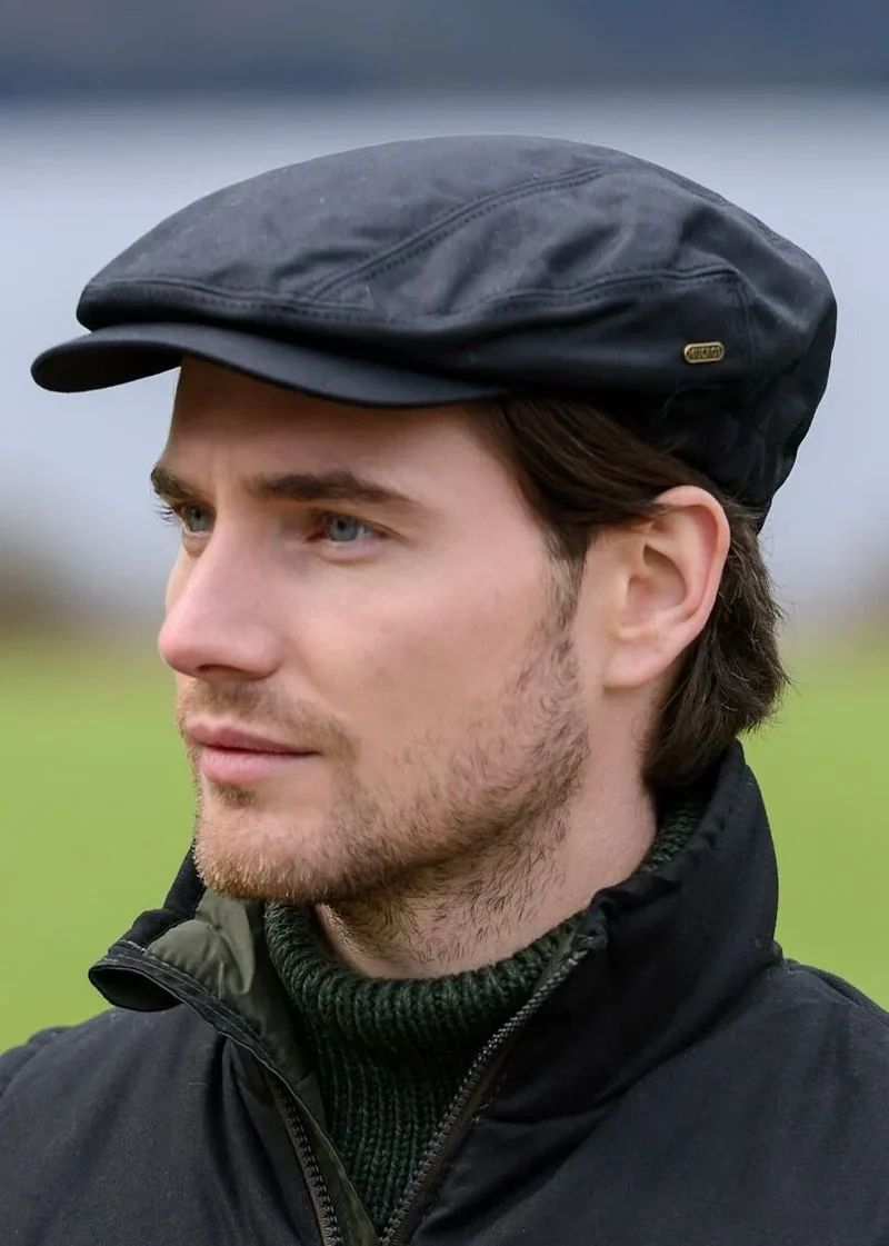 Mucros Black Wax Kerry Cap | Waterproof Flat Cap
