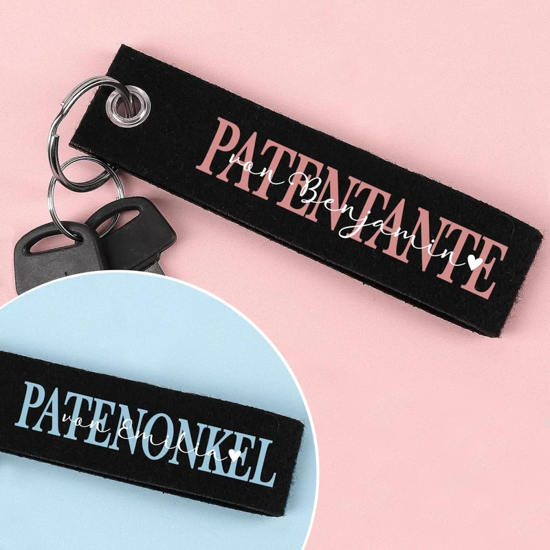 Filz Schlüsselanhänger Patentante / Patenonkel mit Ihrem Wunschtext