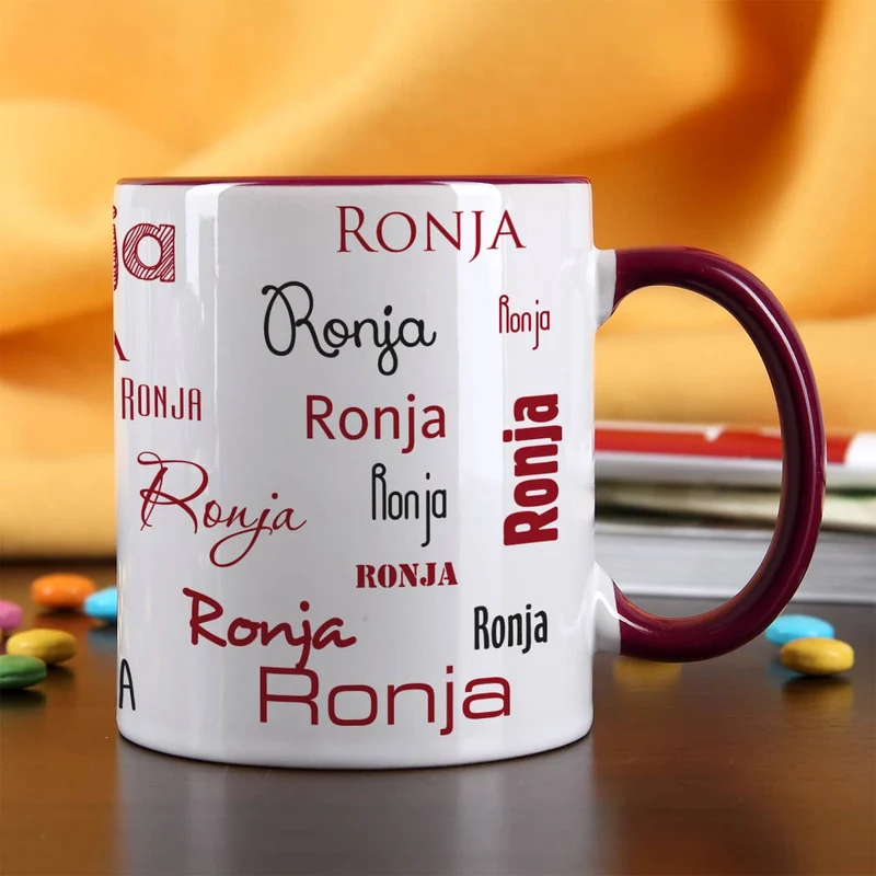 Tasse mit Ihrem Namen in verschiedenen Schriftarten und Farben