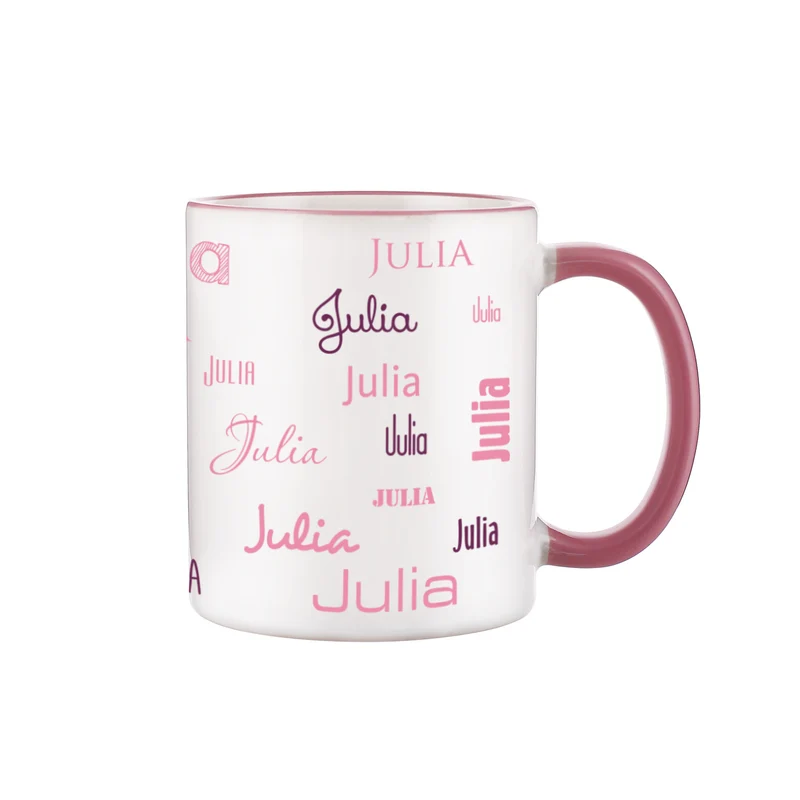 Tasse mit Ihrem Namen in verschiedenen Schriftarten und Farben