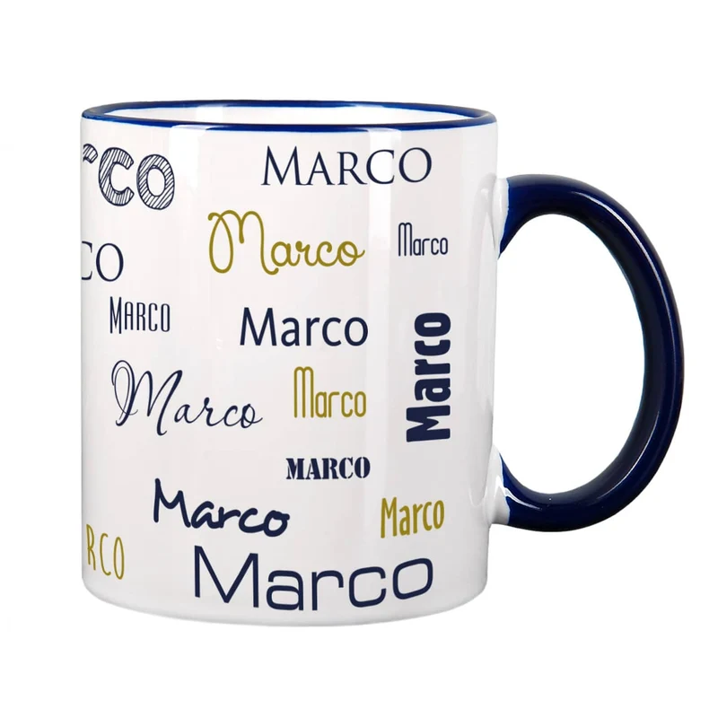 Tasse mit Ihrem Namen in verschiedenen Schriftarten und Farben