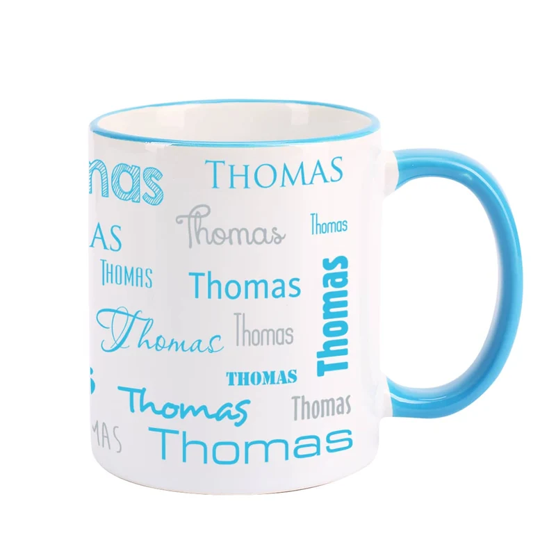 Tasse mit Ihrem Namen in verschiedenen Schriftarten und Farben