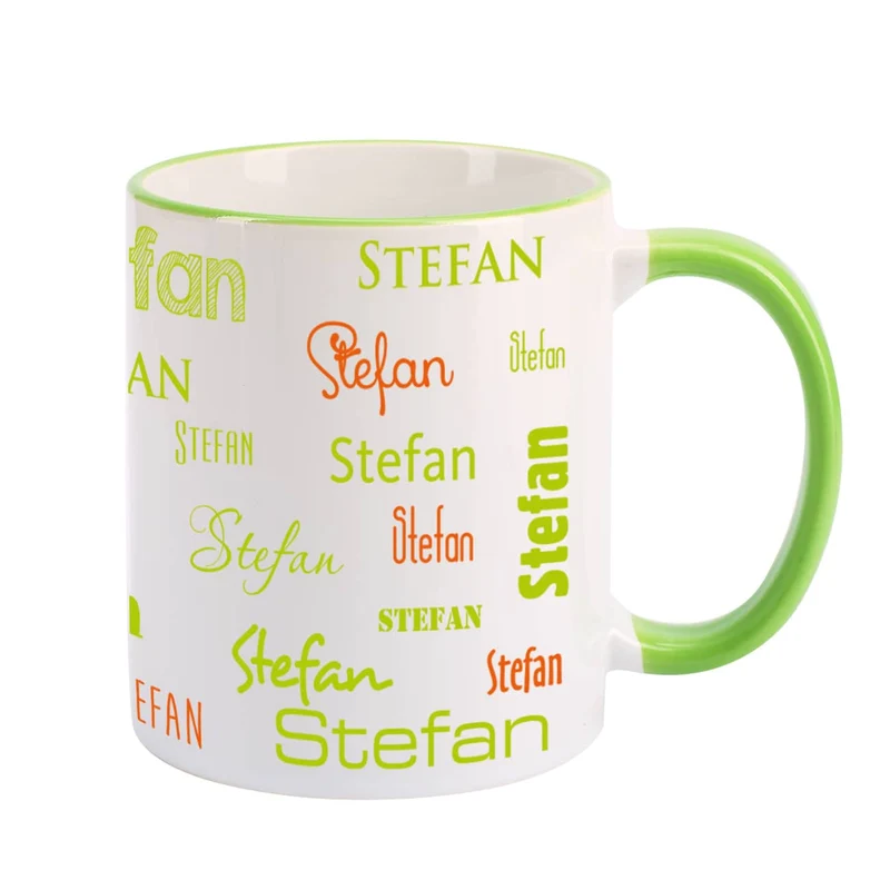 Tasse mit Ihrem Namen in verschiedenen Schriftarten und Farben