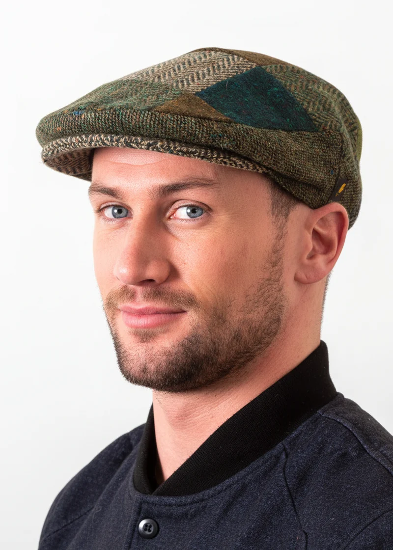 Donegal Tweed Flat Cap | Green Patch | Handcrafted Irish Wool Cap