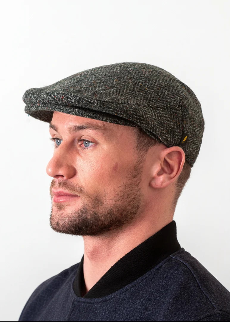 Donegal Tweed Flat Cap | Green Herringbone | Irish Cap