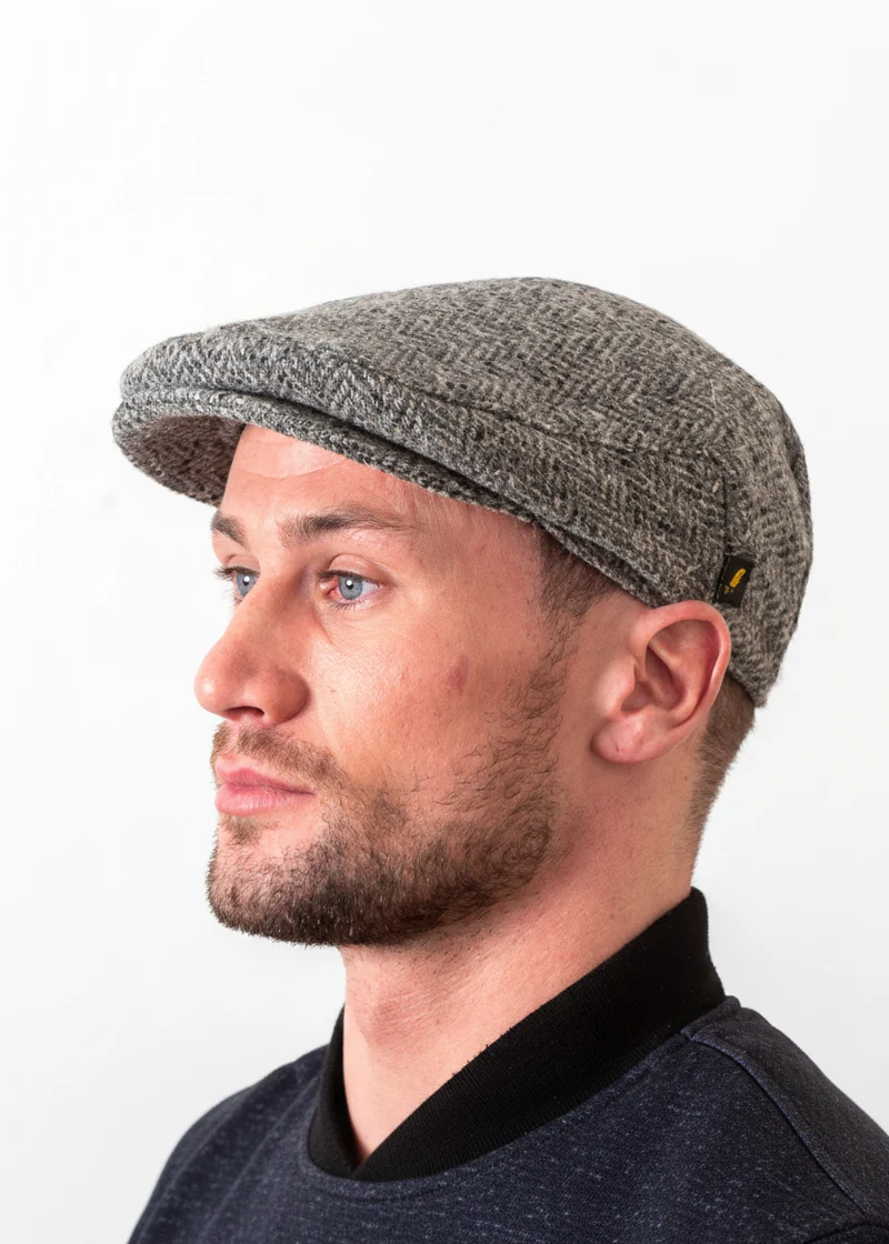 Donegal Tweed Flat Cap | Silver Herringbone | Handcrafted Irish Heritage