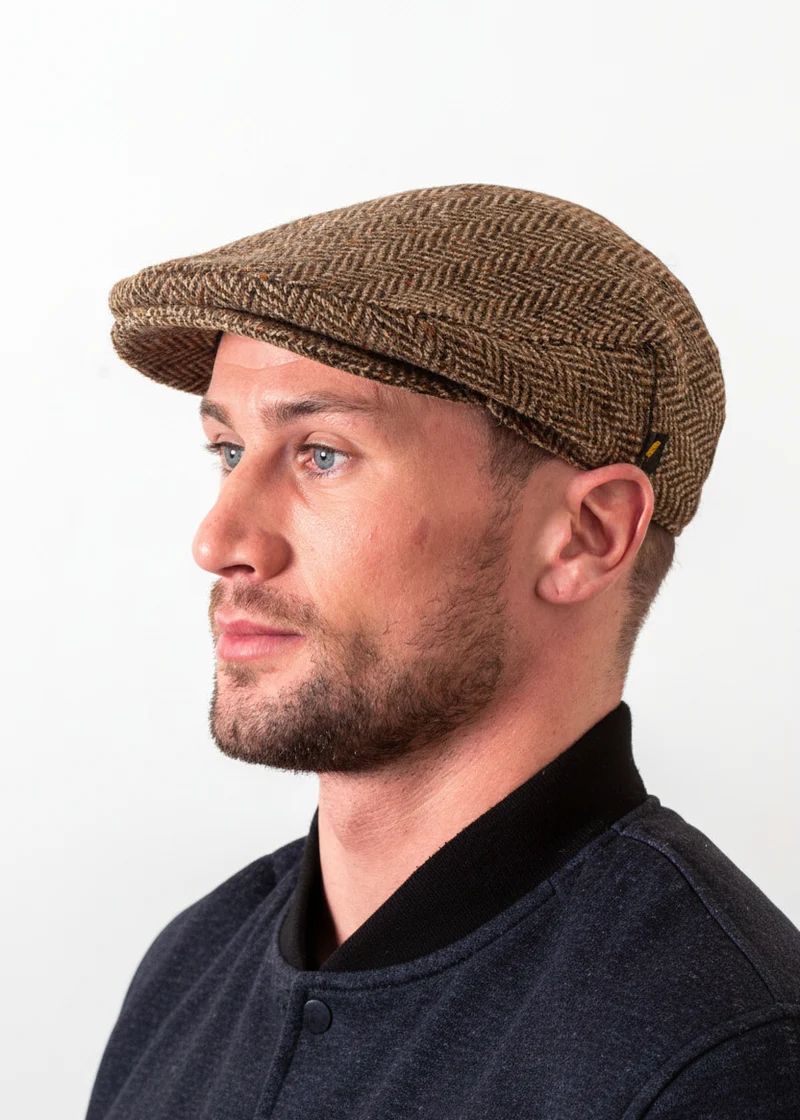 Donegal Tweed Flat Cap | Brown Herringbone | Handcrafted Irish Heritage