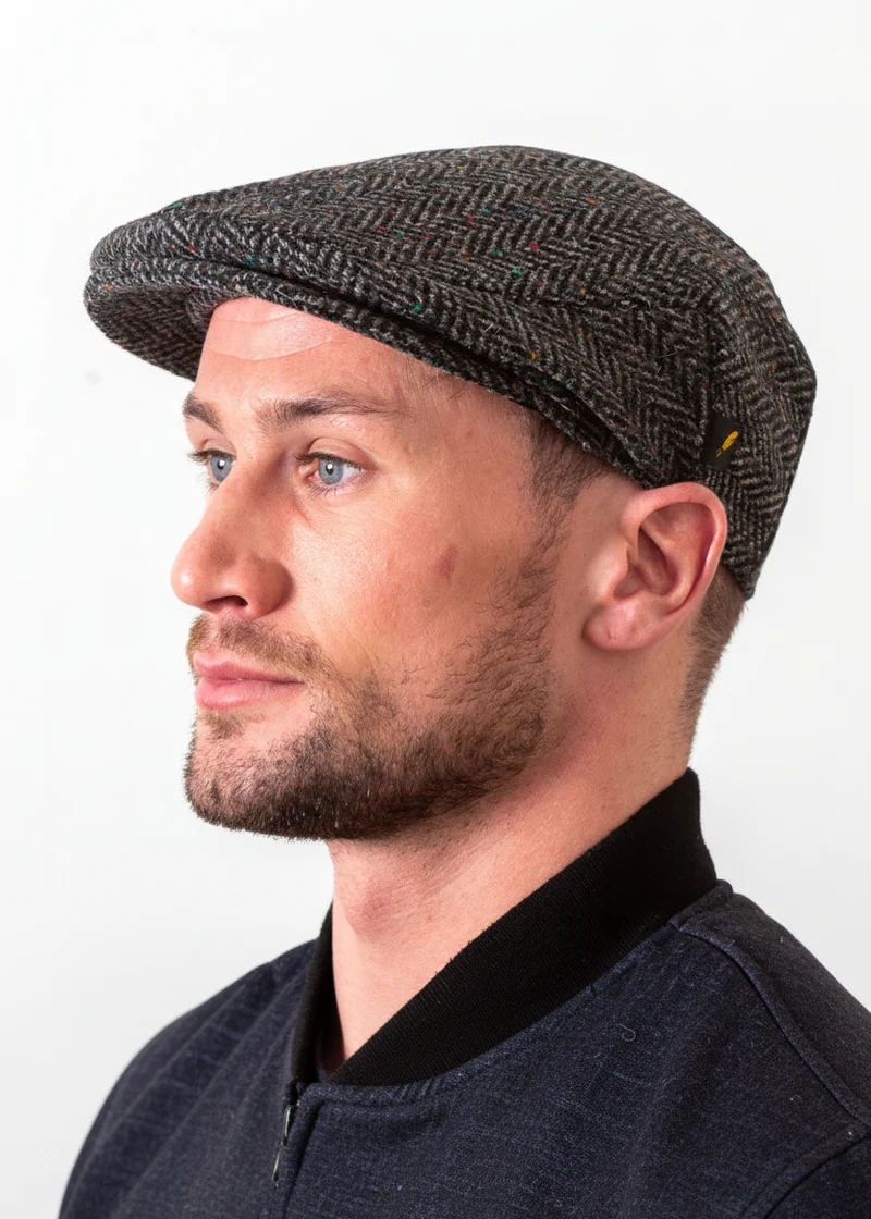 Donegal Tweed Flat Cap Charcoal - Premium Irish Wool Cap by Hatman of Ireland