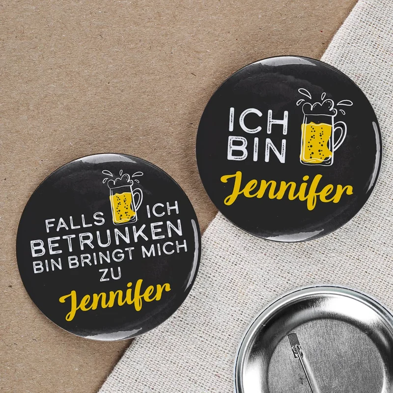 Lustige Buttons für Paare - Wenn ich betrunken bin bringt mich zu - mit Namensaufdruck