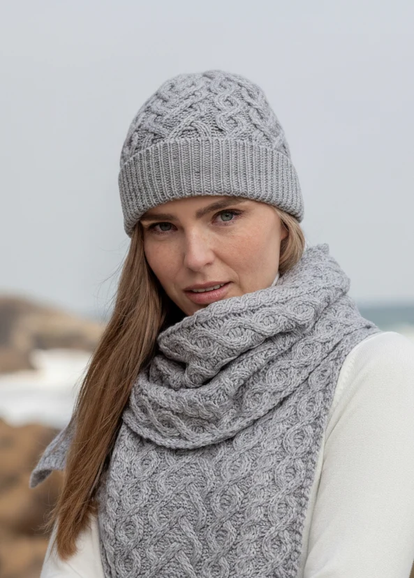 Aran Super Soft Heart Design Hat | Grey
