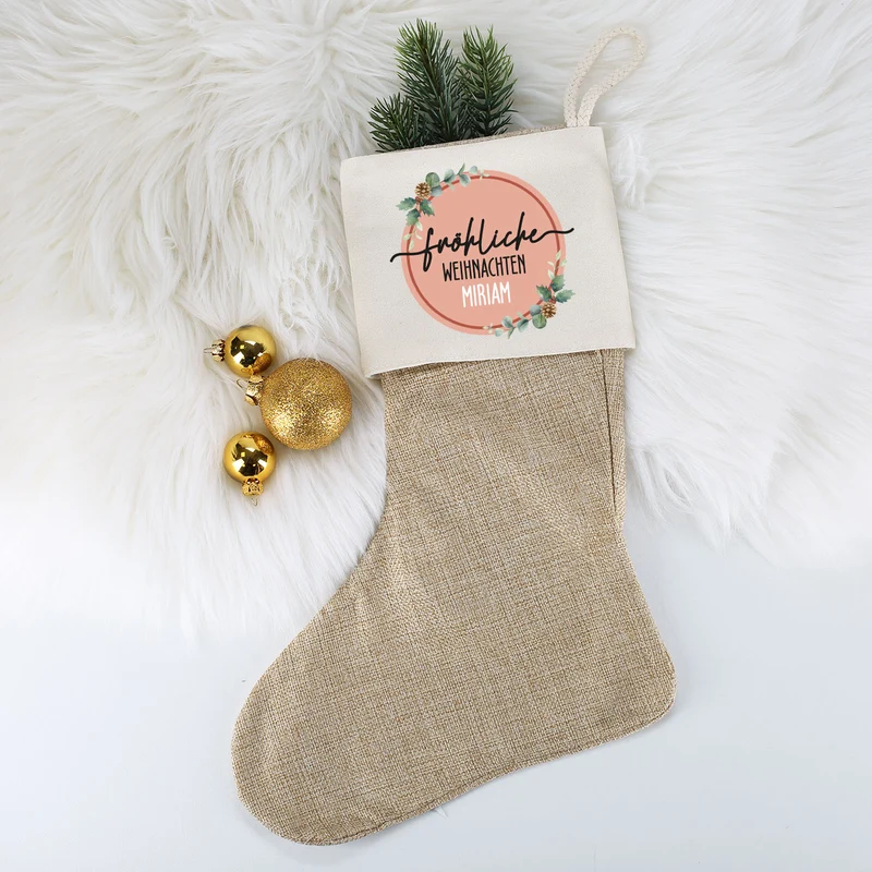 Fröhliche Weihnachten - Nikolausstrumpf mit Namensaufdruck