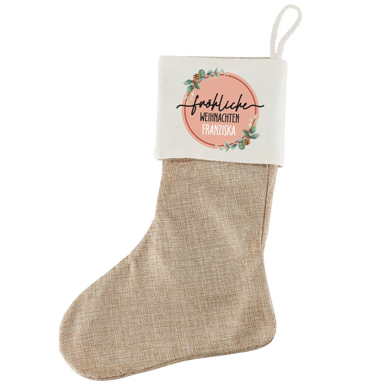 Fröhliche Weihnachten - Nikolausstrumpf mit Namensaufdruck