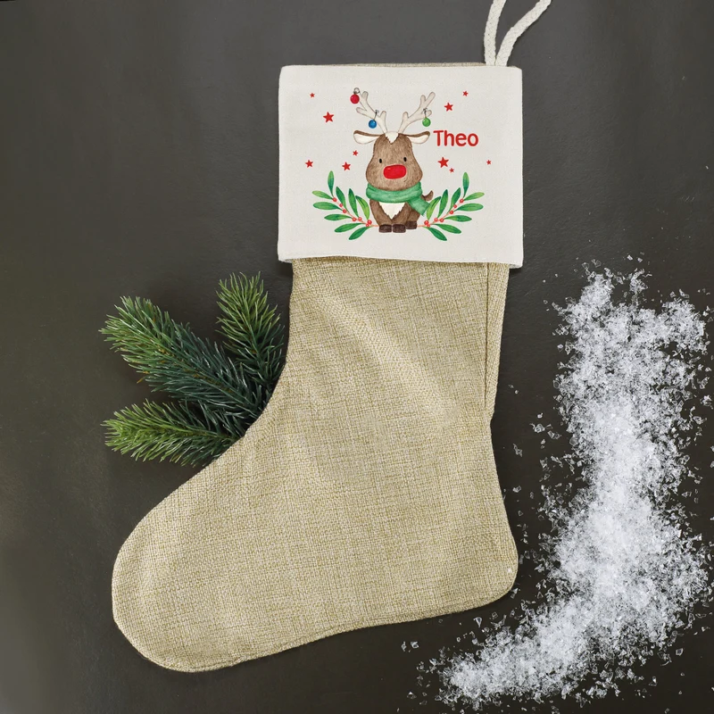 Weihnachtssocke mit Rentiermotiv und Namensaufdruck