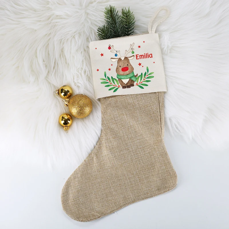 Weihnachtssocke mit Rentiermotiv und Namensaufdruck