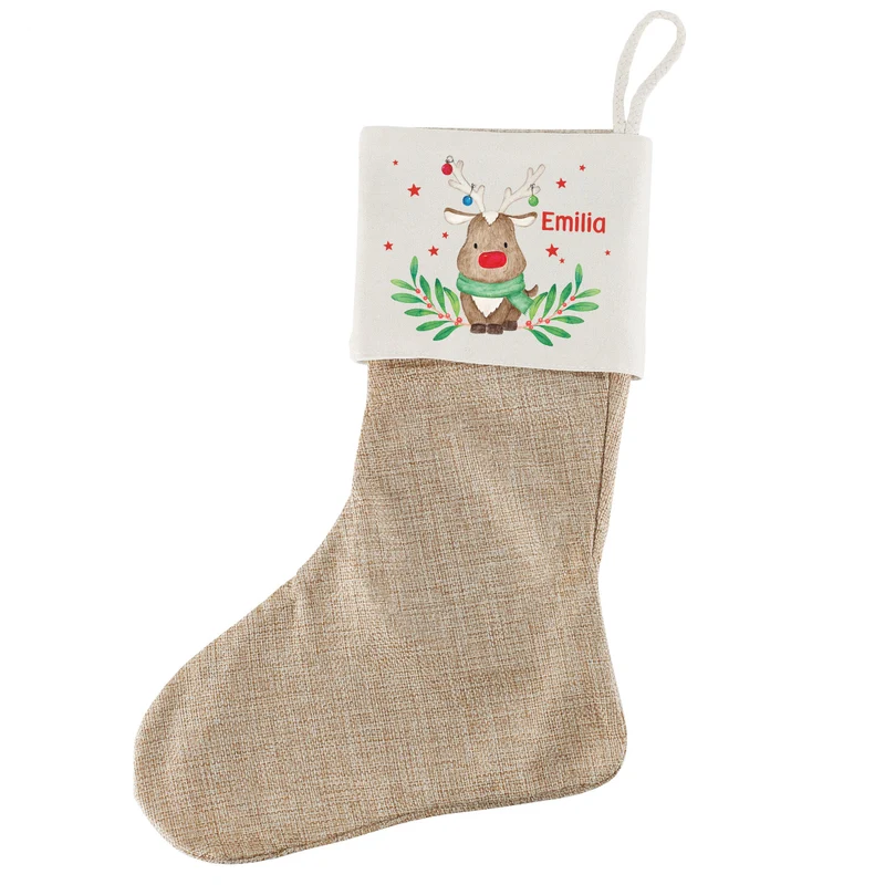 Weihnachtssocke mit Rentiermotiv und Namensaufdruck