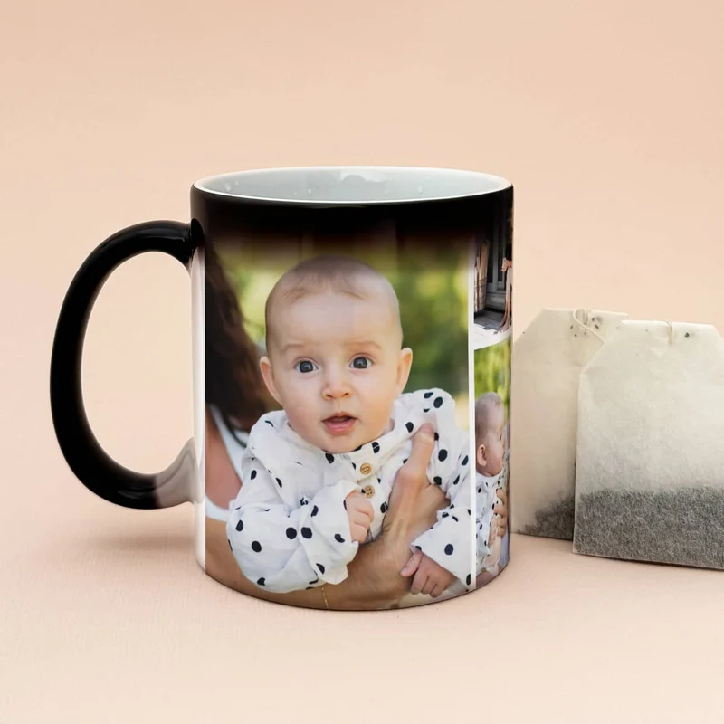 Magic Tasse mit 4 Fotos und Wunschtext