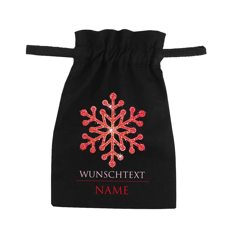 Kleines Geschenksäckchen mit Schneekristall, Wunschtext und Name, 21 x 14 cm