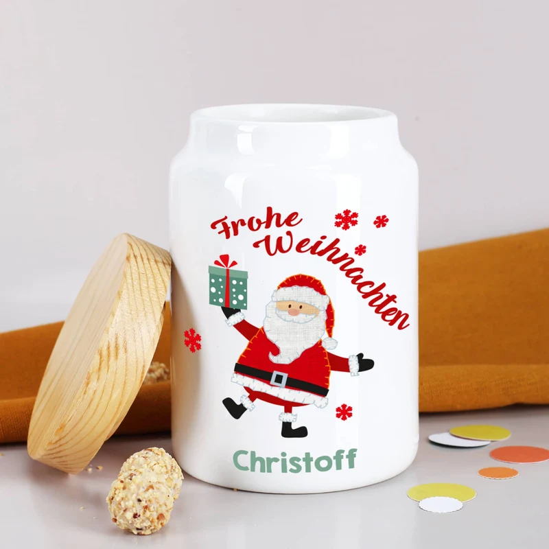 Keramikdose mit Weihnachtsmannmotiv und Personalisierung