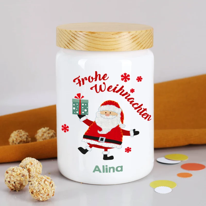 Keramikdose mit Weihnachtsmannmotiv und Personalisierung