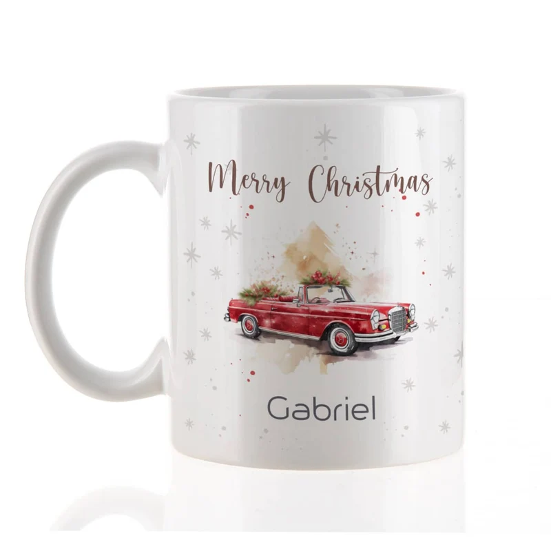 Weihnachts-Tasse mit Ihrem Text & Santa's Fuhrpark
