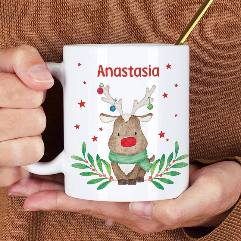 Weihnachtstasse mit Rentiermotiv und Name