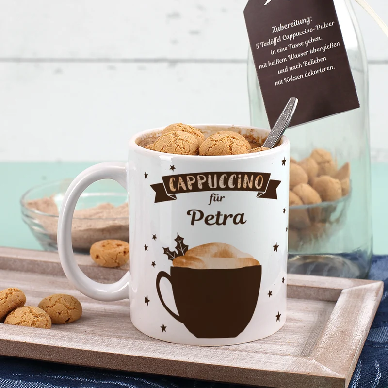 Bedruckte Tasse Winter-Cappuccino mit Name